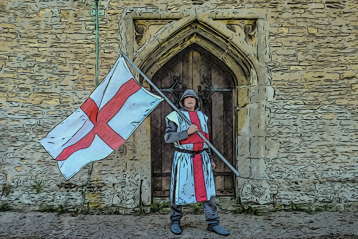 Englische Flagge vor einer Burg
