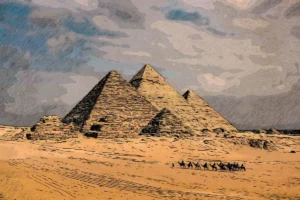 Kamele vor den Pyramiden