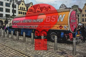 Tankwagen mit BSW-Parteiwerbung